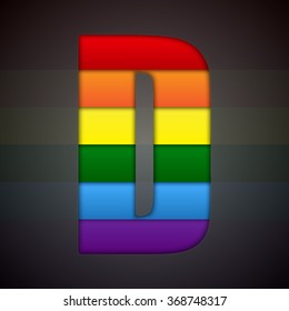 Vector lgbt symbol letter - D. Pride font shape of colored, multicolor, colour pieces, parts, tiles. Rainbow type, alphabet, font. Creative toy children of flag lgbt community. Education symbol.Alphab