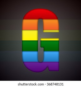 Vector lgbt symbol letter - G. Pride font shape of colored, multicolor, colour pieces, parts, tiles. Rainbow type, alphabet, font. Creative toy children of flag lgbt community. Education symbol.