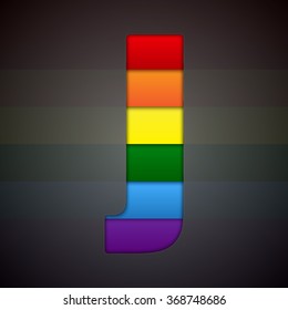 Vector lgbt symbol letter - J. Pride font shape of colored, multicolor, colour pieces, parts, tiles. Rainbow type, alphabet, font. Creative toy children of flag lgbt community. Education symbol.