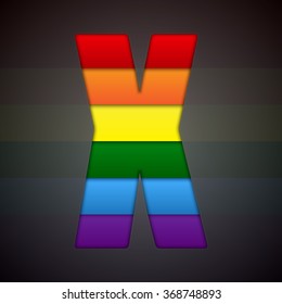 Vector lgbt symbol letter - X. Pride font shape of colored, multicolor, colour pieces, parts, tiles. Rainbow type, alphabet, font. Creative toy children of flag lgbt community. Education symbol.