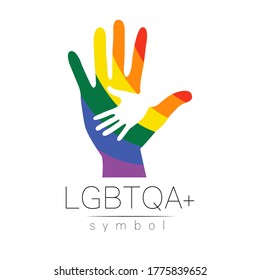 Vector LGBTQA logo symbol. Pride flag background. Icon for gay, lesbian, bisexual, transsexual, queer and allies person. Can be use for sign activism, psychology or counseling. LGBT logotype on white.