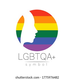 Logo-Symbol für Vector LGBTQA. Pride Fahne Hintergrund. Icon für schwul, lesbisch, bisexuell, transsexuell, queer und verbündete Person. Abstrakte menschliche Silhouette. LGBT-Logo auf Weiß.