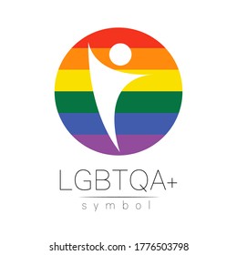 Vector LGBTQA logo symbol. Pride flag background. Icon for gay, lesbian, bisexual, transsexual, queer and allies person. Can be use for sign activism, psychology or counseling. LGBT logotype on white.