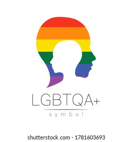 Vector LGBTQA logo symbol. Pride flag background. Icon for gay, lesbian, bisexual, transsexual, queer and allies person. Can be use for sign activism, psychology or counseling. LGBT logotype on white.