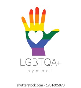 Vector LGBTQA logo symbol. Pride flag background. Icon for gay, lesbian, bisexual, transsexual, queer and allies person. Can be use for sign activism, psychology or counseling. LGBT logotype on white.