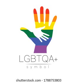 Vector LGBTQA logo symbol. Pride flag background. Icon for gay, lesbian, bisexual, transsexual, queer and allies person. Can be use for sign activism, psychology or counseling. LGBT logotype on white.