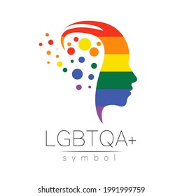 Vector LGBTQA logo symbol. Pride flag background. Icon for gay, lesbian, bisexual, transsexual, queer and allies person. Can be use for sign activism, psychology or counseling. LGBT logotype on white.