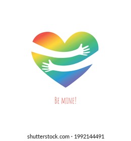 Logo-Symbol für Vector LGBTQA. Pride Fahne Hintergrund. Icon für schwul, lesbisch, bisexuell, transsexuell, queer und verbündete Person. Herzliebe mit der Hand LGBT-Logo auf weiß.