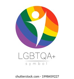 Vector LGBTQA logo symbol. Pride flag background. Icon for gay, lesbian, bisexual, transsexual, queer and allies person. Can be use for sign activism, psychology or counseling. LGBT logotype on white.