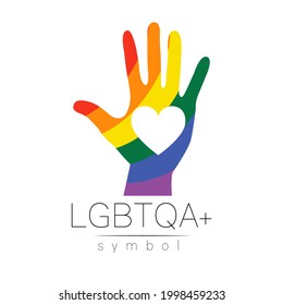 Vector LGBTQA logo symbol. Pride flag background. Icon for gay, lesbian, bisexual, transsexual, queer and allies person. Can be use for sign activism, psychology or counseling. LGBT logotype on white.