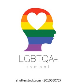 Vector LGBTQA logo symbol. Pride flag background. Icon for gay, lesbian, bisexual, transsexual, queer and allies person. Can be use for sign activism, psychology or counseling. LGBT logotype on white.