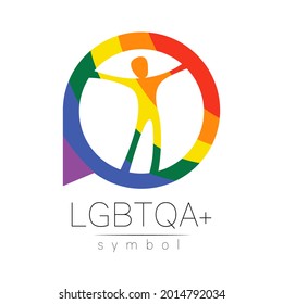 Vector LGBTQA logo symbol. Pride flag background. Icon for gay, lesbian, bisexual, transsexual, queer and ally person. Can be use for sign activism, psychology or counseling. LGBT logotype on white.