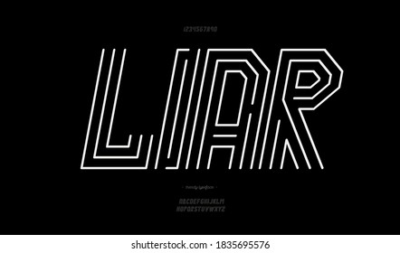 Vector liar font line style modern typography for decoration, logo, poster, t shirt, book, card, sale banner, printing on fabric, industrial. Cool typeface. Trendy alphabet. 10 eps
