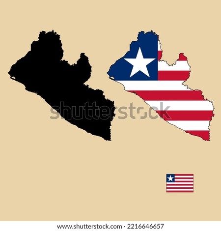 Vector of Liberia country outline map with flag set isolated on plain background. Silhouette of country map can be used for template, report, and infographic.