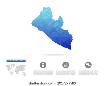 Vector Liberia map blue polygon triangle mosaic for presentation. Creative concept for infographic.