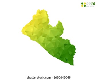 Vector Liberia map green and yellow polygon triangle mosaic with white background. style gradient.