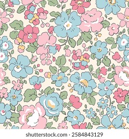 Vector Liberty pattern.  Millefleurs Elegant floral pattern in small flowers. 