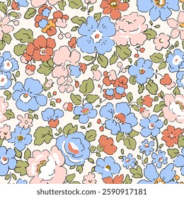 Vector Liberty pattern. Millefleurs Elegant floral pattern in small flowers