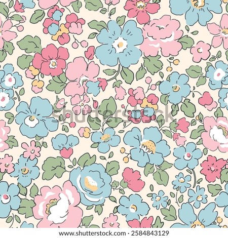 Vector Liberty pattern.  Millefleurs Elegant floral pattern in small flowers. 