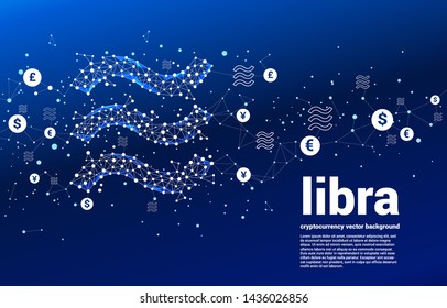 Vector libra digital currency icon from Polygon dot connect line with multiple currency money. Concept for cryptocurrency technology and financial network connection.