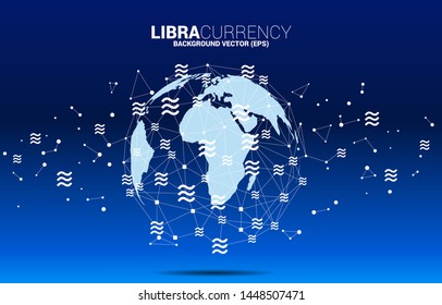 Vector libra digital currency icon with wireframe around grobe. Concept for cryptocurrency technology and financial network connection.