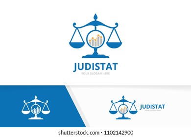Vector libra and graph logo combination. Scales and diagram symbol or icon. Unique law and chart logotype design template.