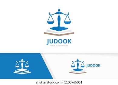 Vector libra and open book logo combination. Scales and bookstore symbol or icon. Unique law and library logotype design template.