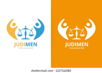 Vector libra and people logo combination. Scales and family symbol or icon. Unique law and team logotype design template.