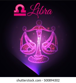 Vector Libra - the seventh  astrological sign in the Zodiac from the glowing stars in the dark sky