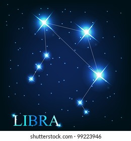 vector of the libra zodiac sign of the beautiful bright stars on the background of cosmic sky