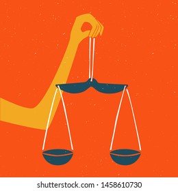 Vector libra zodiac sign original design. Scales in hand. Can be used for poster, greeting card, birthday party, invitation. Vector illustration