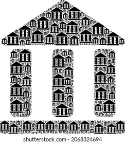 Vector library building mosaic is formed of scattered fractal library building items. Fractal collage of library building.