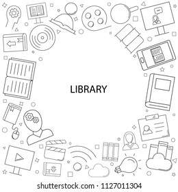 Vector Library and Online Library pattern. Library and Online Library seamless background