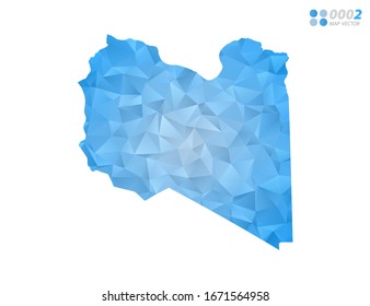 Vector Libya map blue polygon triangle mosaic with white background. style gradient.
