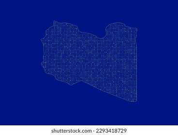 Vector Libya map for technology or innovation or it concepts. Minimalist country border filled with 1s and 0s. File is suitable for digital editing and prints of all sizes.