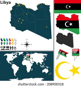 Vector of Libya set with detailed country shape with region borders, flags and icons