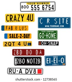 vector license plate graphics with acronyms