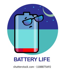 Vector life battery set of example levels of charge and battery cycle emotion character discharged tired