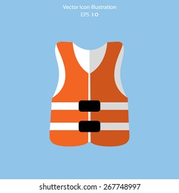 Vector Life Jacket Flat Icon Illustration.