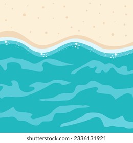 Vector lifebuoy floats on the surface of the sea with clear water. Square summer beach illustration top view.