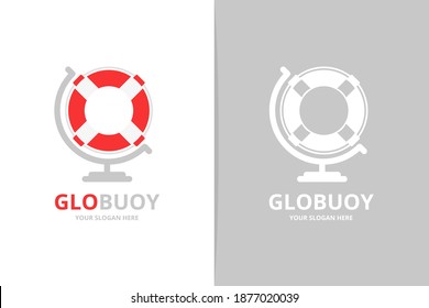 Vector lifebuoy and globe logo combination. Unique lifeboat logotype design template