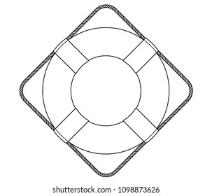 vector lifebuoy, lifesaver with rhombus rope. Sea, ocean safe symbol. Linear vintage icon. 