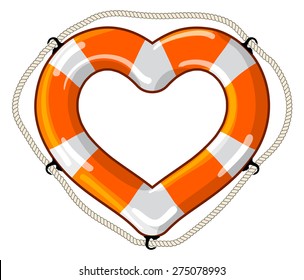 Vector lifebuoy in the shape of a heart sign is a symbol of care, love, feelings