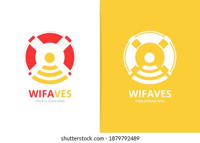 Logotipo WIFI y salvavidas de vectores. Plantilla de diseño de logotipos únicos de bote salvavidas y radio