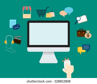 Vector of lifestyle to easy and fast for doing many things. Just one click, such as the buying, selling, working, talking or even finding information.