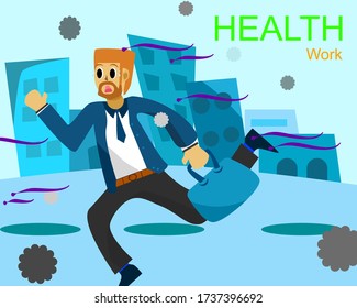 Vector lifestyle, a young businessman going to work with dust and germs around him. Illustration concept lifestyle healthy bacteria 