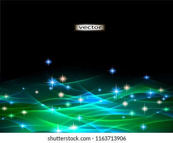 Vector light background of intertwining glow in fantasy style of unusual alien look, shining on dark background.