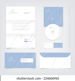 Vector light blue business stationary design template with hand drawn sketchy satellite dish logo. Letter, envelope, cd and business cards. Modern branding collection.