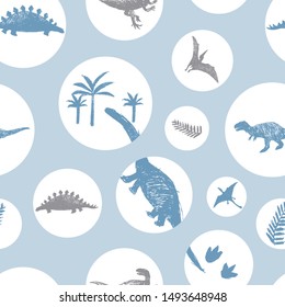 Vector light blue circles dinosaur sketch repeat pattern. Perfect for textile, giftwrap and wallpaper.