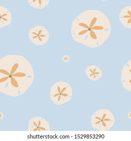 Vector light blue, cream and orange seamless pattern background.  Ideal for scrapbooking, wallpaper, fabric, decor and gift wrap.